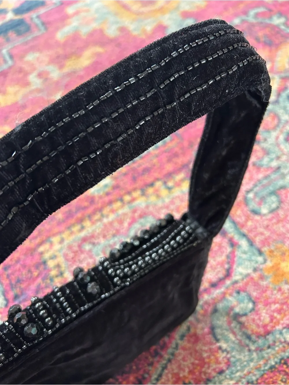 a new day | Women’s Black Beaded Velvet Front Snap Flap Shoulder Bag OS